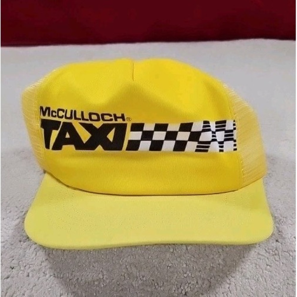 Vintage McCulloch Taxi New York City NYC Yellow Check Hat Trucker Mesh Snap Back